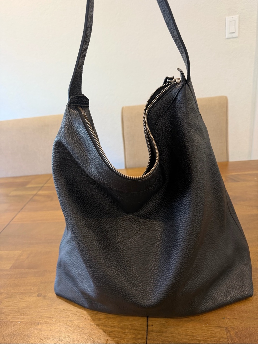 Source Unknown Black Pebbled Leather Hobo Bag